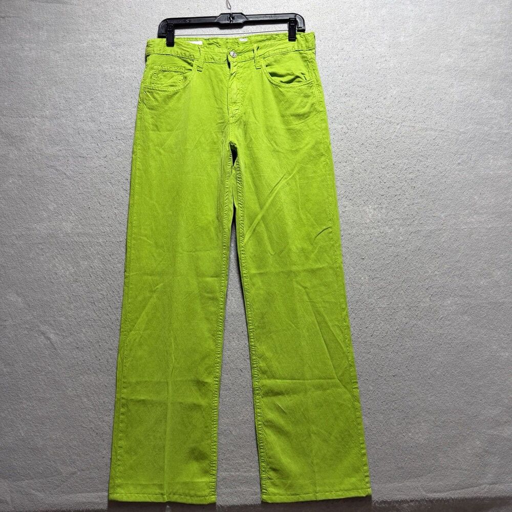 Zara Pants Women’s Size 6 Lime Green Mid-Rise Full Length Wide Leg Linen Blend